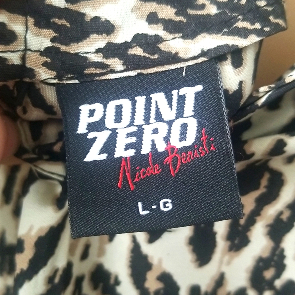 Point Zero Western Boho Animal Print Mixed Media Top SZ L - Picture 11 of 13